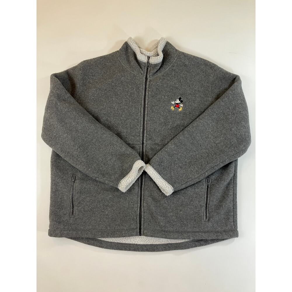 Disneyland Resort Mickey Mouse Gray Sherpa Fleece Jacket XXL Zipper Embroidered
